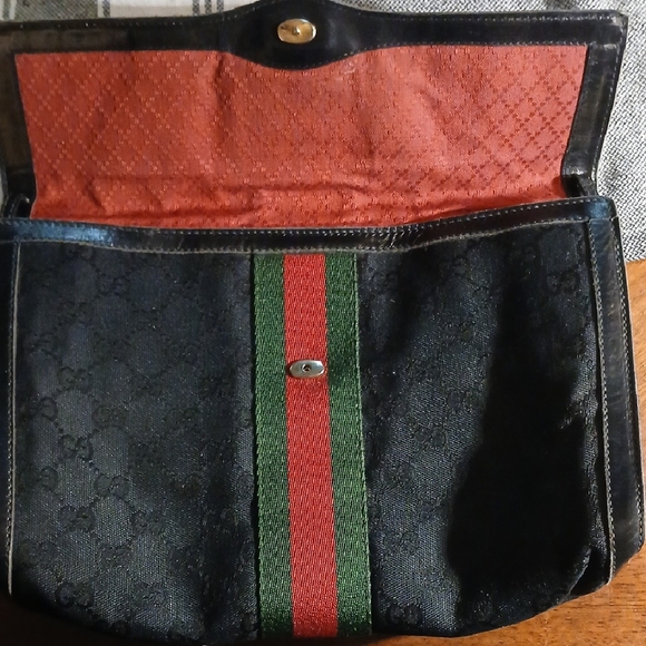 Gucci Black Canvas Clutch with Red and Green Stripe - Picture 14 of 15